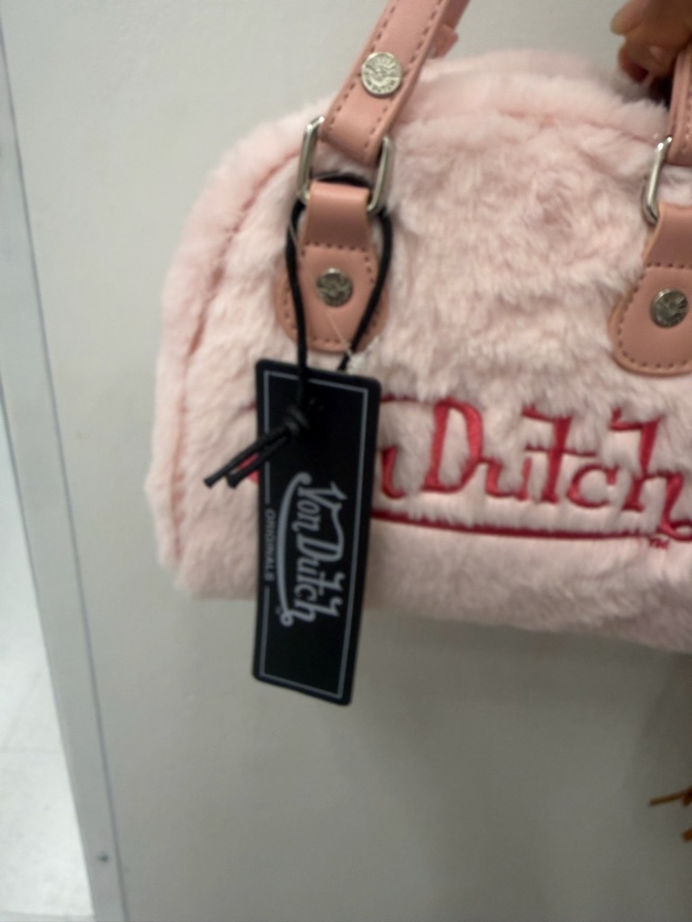 Von Dutch Plush Pink Mini Handbag with Embroidered Logo